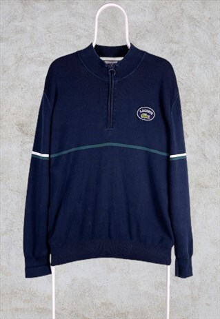 VINTAGE LACOSTE 1/4 ZIP SWEATSHIRT BLUE LARGE