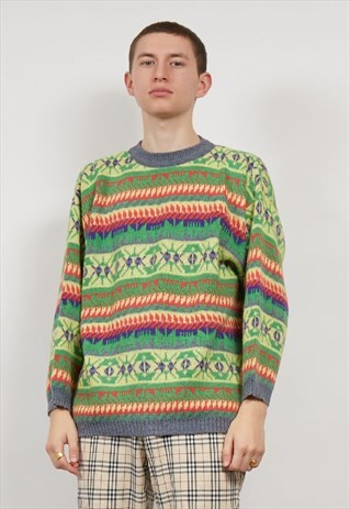 VINTAGE 80'S NEON PATTERNED STATEMENT KNIT JUMPER