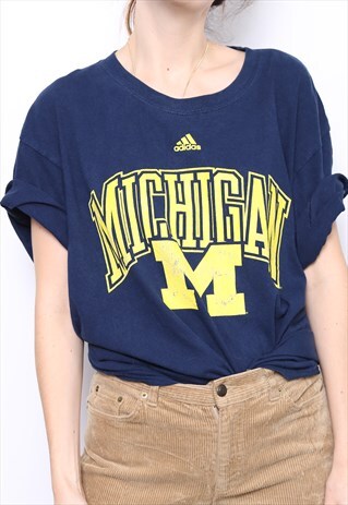 VINTAGE 90S ADIDAS NAVY MICHIGAN TOP T-SHIRT