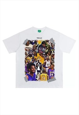 White Kobe Graphic Cotton Fans T shirt tee 