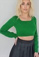 LONG SLEEVE CROPPED KNIT COWGIRL SUMMER TOP GREEN