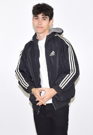 VINTAGE 90S BLACK ADIDAS REVERSIBLE HOODED JACKET