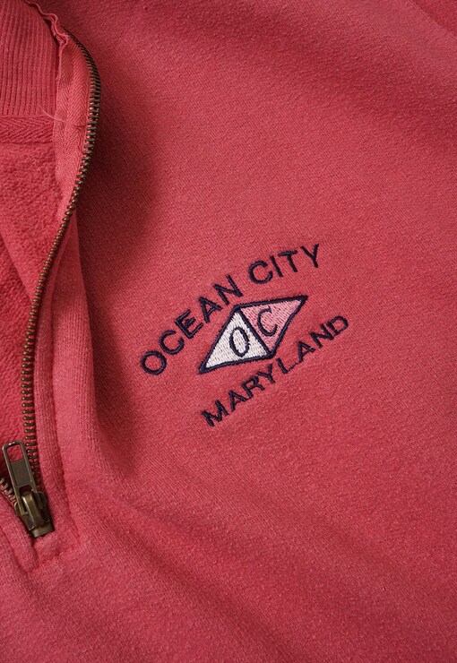 Vintage Ocean City Pink Quarter Zip Sweatshirt Mens