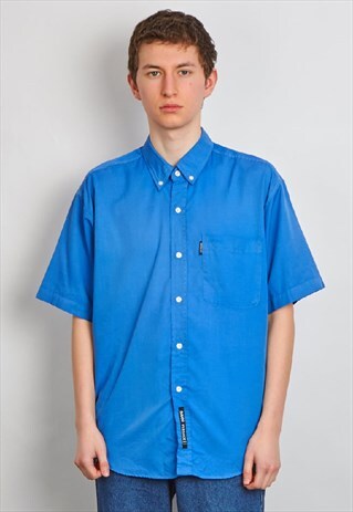 RARE VINTAGE 90'S VERSACE COLBALT BLUE SHORT SLEEVE SHIRT