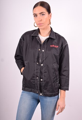 ADIDAS WOMENS VINTAGE WATERPROOF JACKET LARGE BLACK 90'S