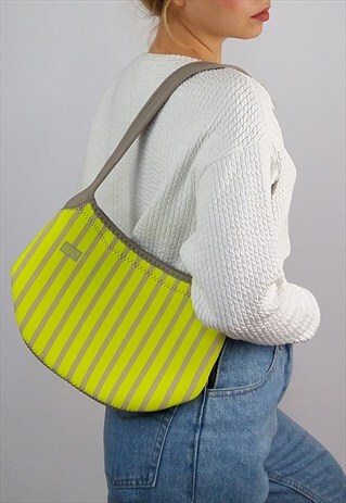 BUILT NEOPRENE LUNCH TOTE BAG STRIPED NEON WITH GREY