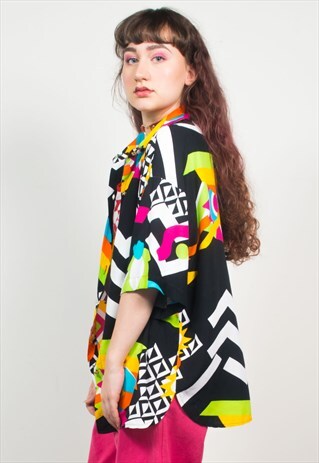 VINTAGE 90'S BLACK & NEON ABSTRACT BRIGHT SHIRT