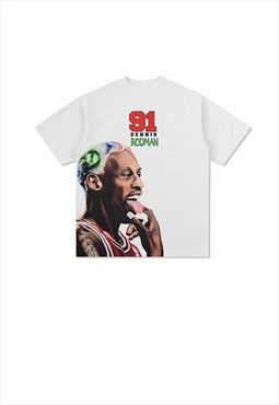 White Dennis Rodman Graphic Cotton fans T shirt tee