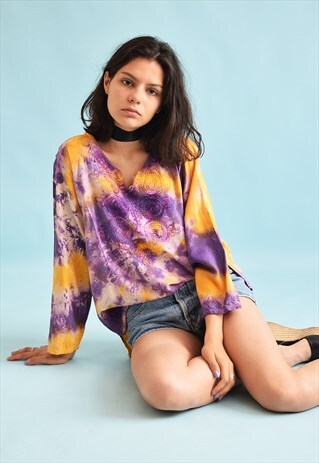 90'S RETRO BOHO TYE-DYE TUNIC BLOUSE TOP