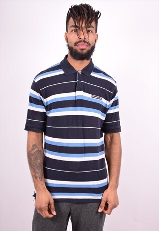 REEBOK MENS VINTAGE POLO SHIRT MEDIUM MULTI STRIPE 90'S