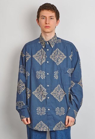 VINTAGE 90'S ARMANI NAVY BLUE PRINT SHIRT