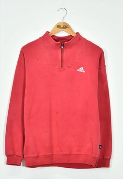 Vintage Adidas Quarter Zip Sweatshirt Red Small