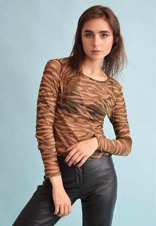 90'S RETRO KITSCH ANIMAL PRINT SHIMMER MESH FESTIVAL TOP