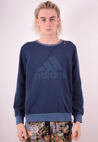 ADIDAS MENS VINTAGE SWEATSHIRT JUMPER SMALL BLUE 90S