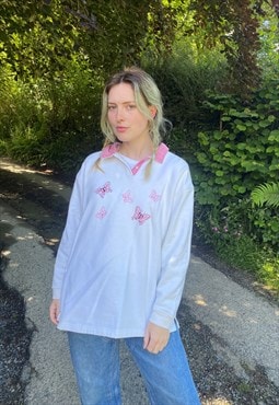 Vintage Size XL Butterfly Embroidered Sweatshirt In White