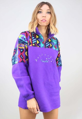 VINTAGE 90S OVERSIZED 1/4 ZIP PATTERNED FLEECE
