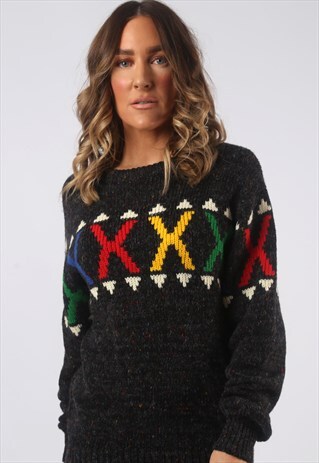 KNIT KNITTED JUMPER PATTEREND WOOL VINTAGE UK 10 - 12 (GW2Z