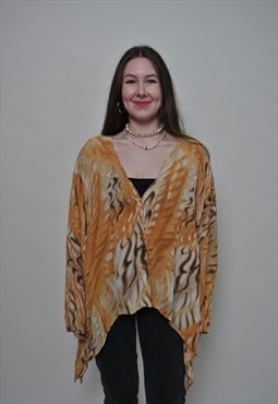 90s oversized abstract blouse, festival light button shirt 