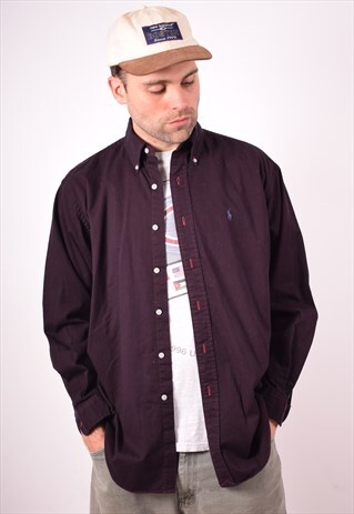 POLO RALPH LAUREN MENS VINTAGE SHIRT LARGE MAROON 90S