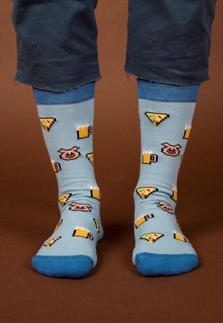 8 BIT PIZZA BLUE SOCKS