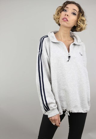 VINTAGE 90S OVERSIZED GREY ADIDAS 1/4 ZIP SWEATER SWEATSHIRT