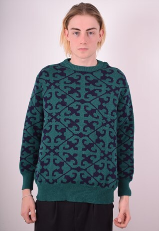 VALENTINO MENS VINTAGE JUMPER SWEATER MEDIUM GREEN 90S