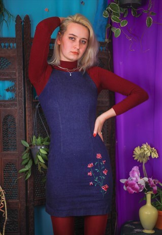 VINTAGE 90'S Y2K BLUE DENIM STRETCH MINI DRESS