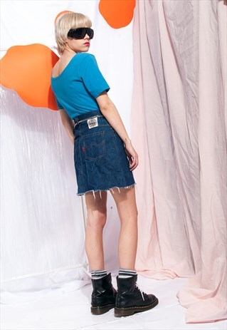 VINTAGE DENIM SKIRT 80S REWORKED HIGH-WAISTED CROPPED SKIRT