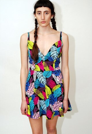 VINTAGE PLANT DRESS (M/L) BABYDOLL 90S SPAGHETTI STRAP GOTH