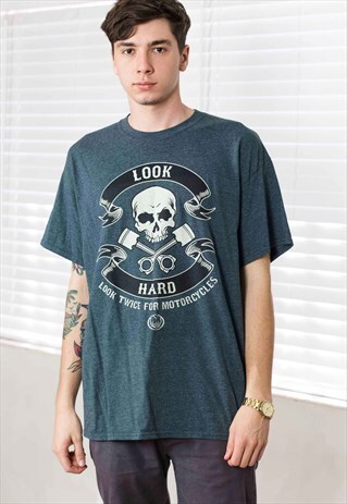 VINTAGE BIKER MOTORCYCLE T-SHIRT LOGO 90S XL 7.8