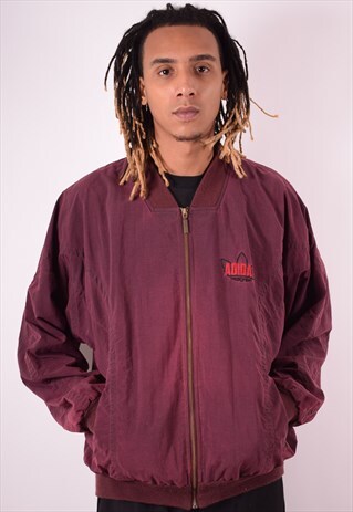 ADIDAS MENS VINTAGE BOMBER JACKET LARGE MAROON 90S