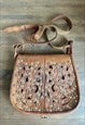 70's Vintage Brown Leather Silver Metal Studded Saddle Bag