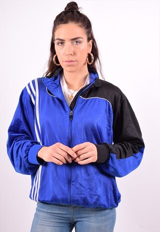 ADIDAS WOMENS VINTAGE TRACKSUIT TOP JACKET LARGE BLUE 90'S
