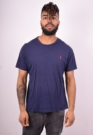 POLO RALPH LAUREN MENS VINTAGE T-SHIRT TOP MEDIUM BLUE 90'S