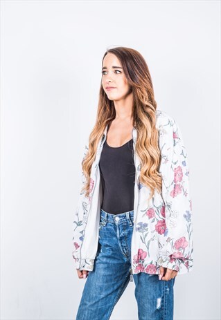 VINTAGE 1980S FESTIVAL WHITE PATTERNED BOMBER JACKET