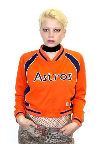 VINTAGE 90S BRIGHT ORANGE SPORTS BOMBER VARSITY RETRO