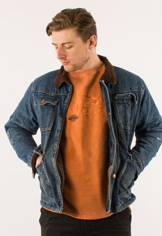 VINTAGE 90S BLUE WRANGLER SHERPA DENIM JACKET MEDIUM