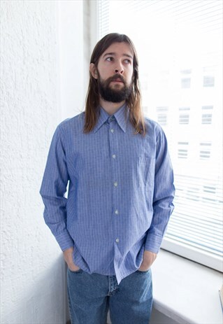 VINTAGE 80'S BLUE COTTON STRIPED SHIRT
