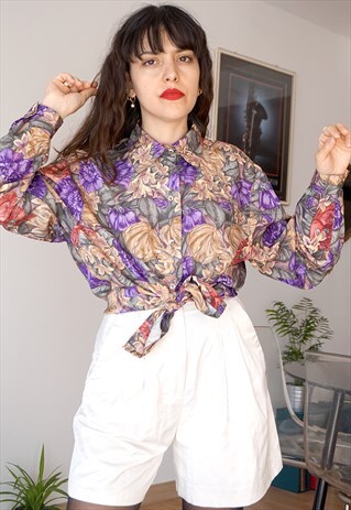 VINTAGE FLORAL PATTERN LONG SLEEVE SHIRT