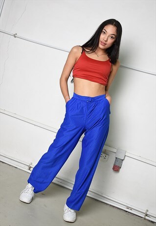 VINTAGE 80S RETRO HIGH WAIST LOOSE TROUSERS IN BLUE