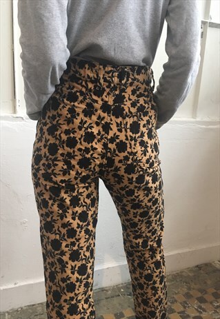 VINTAGE 90' AMAZING BEAUTIFUL VELVET FLOWER TROUSERS