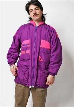 Retro 90s sport parka coat in purple colour men's vintage 