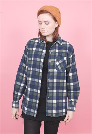 VINTAGE BLUE CHECK FLANNEL SHIRT /R10265