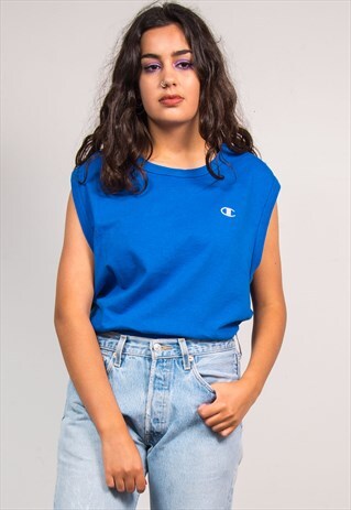 90'S VINTAGE BLUE CHAMPION SPORTS VEST TOP T-SHIRT