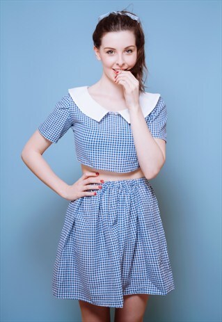 LOLITA GINGHAM CO-ORD WITH WHITE PETER PAN COLLAR SKIRT TOP