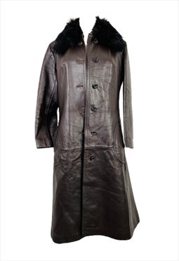 Suede Centre Brown Leather Coat Faux-Fur Collar