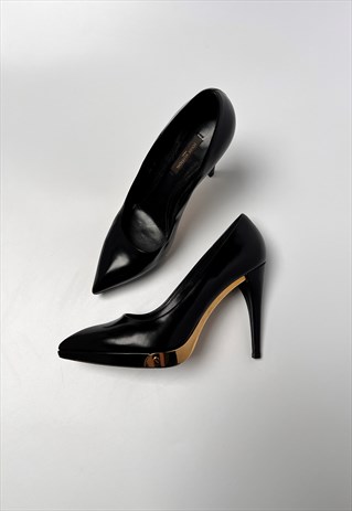 Louis Vuitton Heels Black Leather Pointed Toe Court Shoes 37