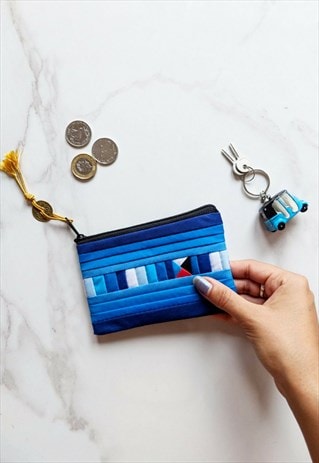 SHADED BLUE FAIR TRADE PLEATED COIN PURSE CARD WALLET HOLDER