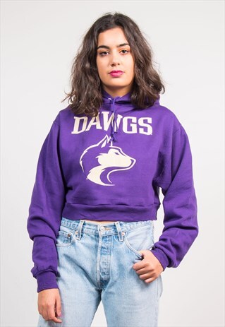 VINTAGE 90'S PURPLE COLLEGE USA CROPPED REWORK HOODIE