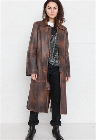 VINTAGE BROWN MEGA LEATHER LEATHER COAT